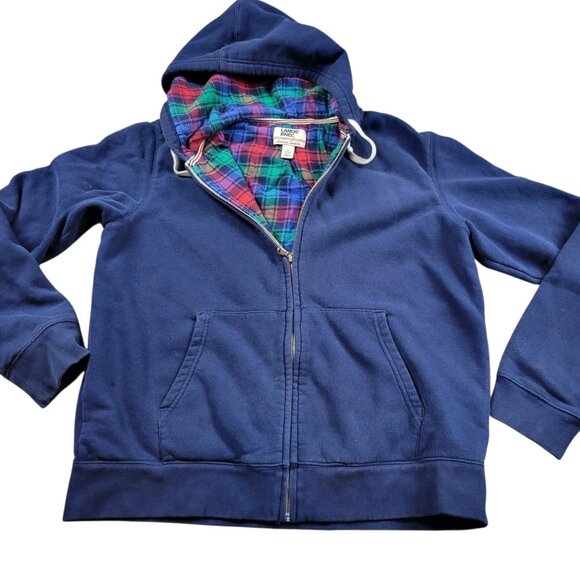 Lands' End Serious Sweats Sweatshirt Men's Medium Blue Full Zip Plaid Lined Flaw - Picture 1 of 10